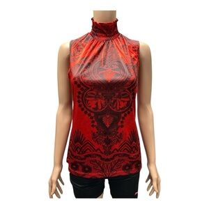 Sami Jo - EC -  Red Fitted Sleeveless Blouse with Graphic Design
